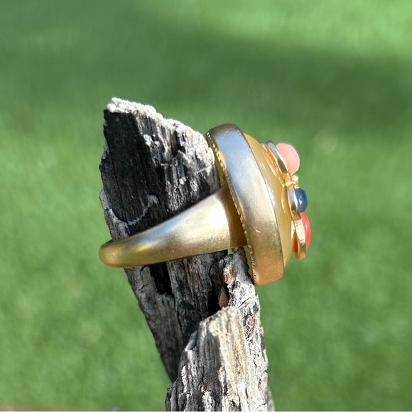 ✨Boho chic statement ring, brushed gold tone with stones, flexible size - Picture 3 of 5